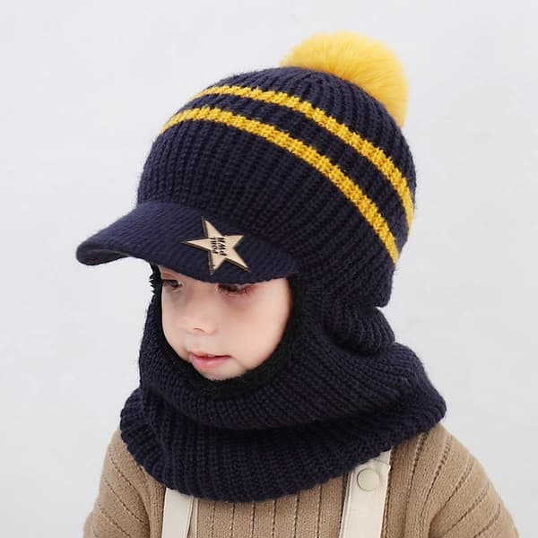 Baby Beanie og Halsvarmer Sæt Vinter Varmt Beanie Hat Strikket Halsvarmer Fle