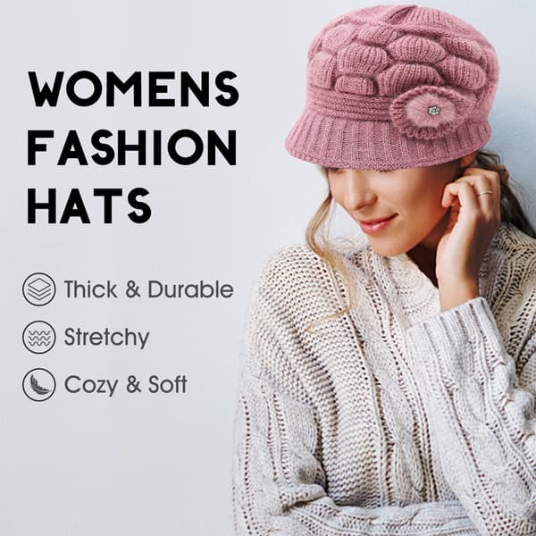 Huer Vinter Beanie med Skygge Varm Strik pink