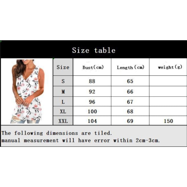 Tanktoppar för damer V-ringad T-shirt Ärmlösa toppar Blommig sidoslits Tanktoppar 120-tank White Print Small