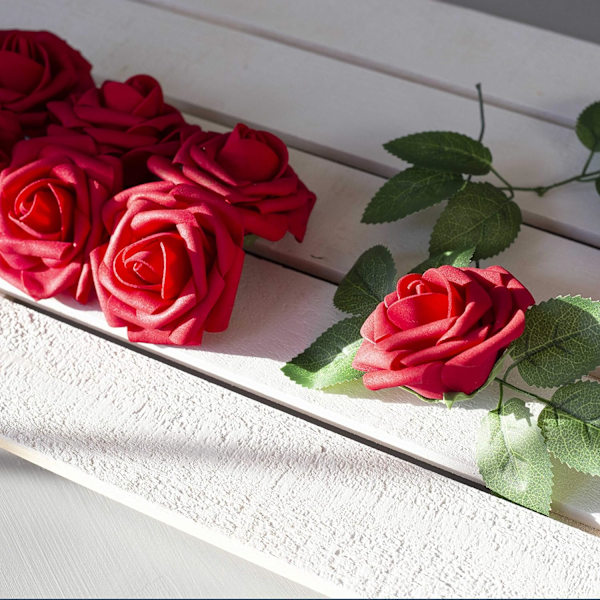 50pcs Artificial Flowers Dark Red Roses - Real Looking Fake