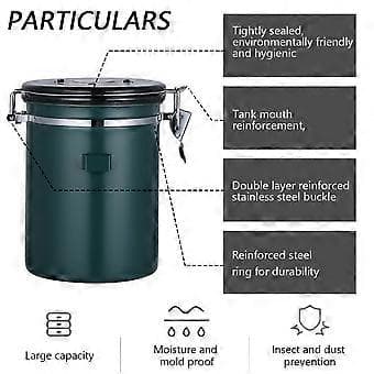 1.5L Brons Rostfritt Stål Lufttät Kaffebehållare med Datumspårning För Kaffe, Vakuumförseglad Lufttät Behållare, Kaffeburk 1500ML, B