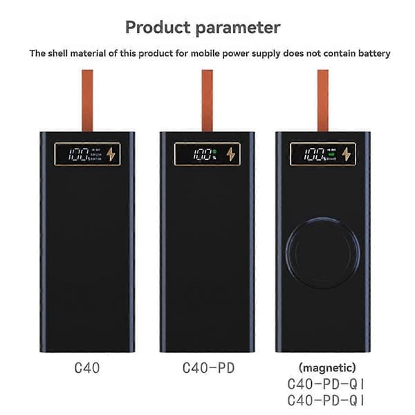 DIY Power Case Box 40x18650 Batteripakke med LED-belysning og avanserte ladeprotokoller Avtakbart Batterideksel B