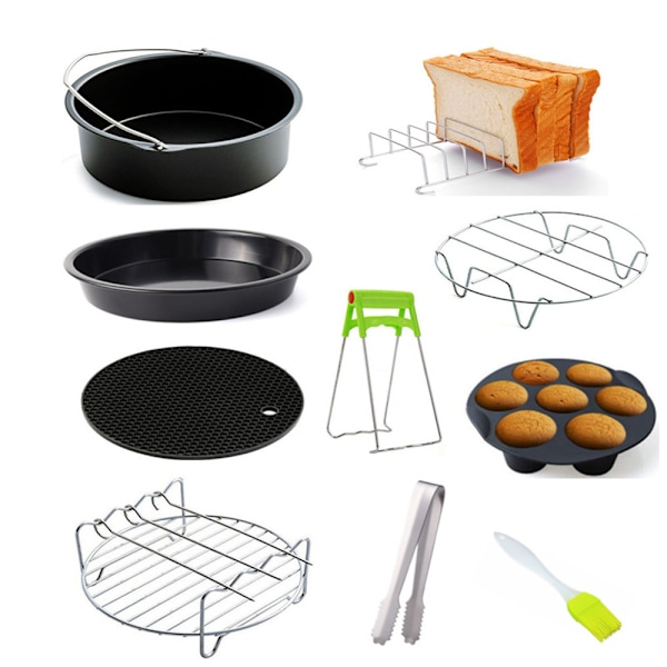 6, 7, 8 tums fritös tillbehör 9 delars set, för fritös, non-stick beläggning med BPA-fri 8in