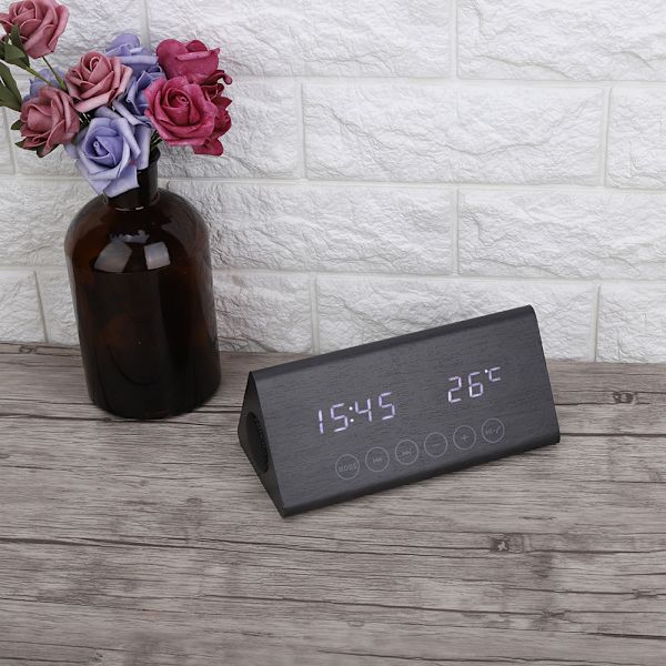 Träväckarklocka Bluetooth Trä Högtalare Temperatur/Tid