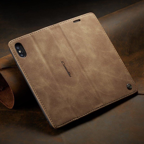 CASEME iPhone XS plånboksfodral i läder med auto-absorberande magnetstängning - Khaki Beige