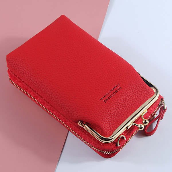 Mobilväska Plånbok Korthållare Väska med axelrem - on stock red red