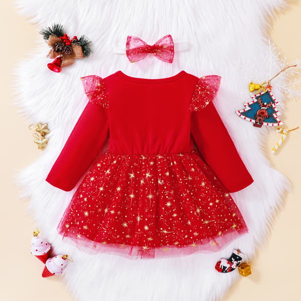 Meshklänning Jul söt baby förgylld tryckt klänning red 90cm