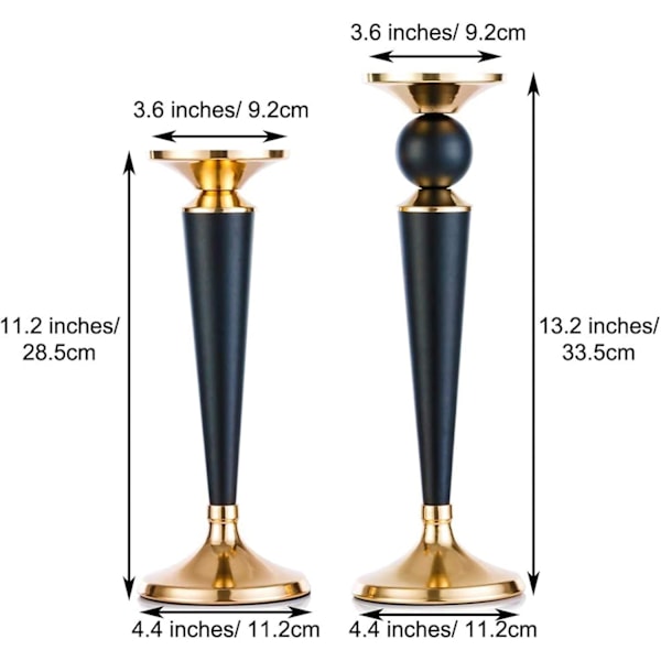 Set med 2 Metall Ljusstakar för Pelarljus med Ljushållare, Idealisk för Vax/LED-ljus (Small + Large)