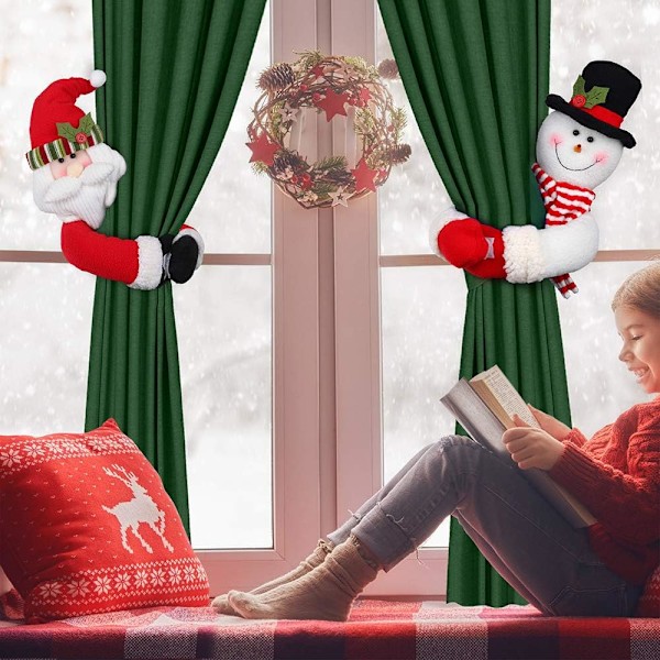 Christmas Curtain Buckle Tieback Set of 2, Santa Snowman