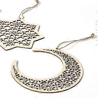 3 st Husdekorationer Hem Trä Eid Mubarak Ornament Eid DIY Hängande Eid Mubarak Hängande Eid Dekorationer Hem