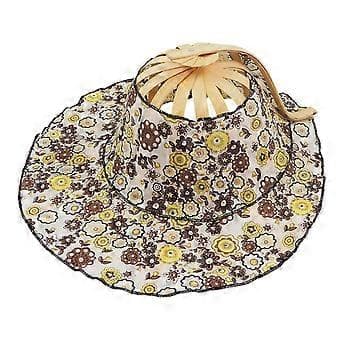 Bambu Fläkt Vikbar Solhatt Blommig Solskydd Keps Lätt Multifunktionell Ihålig Design Bred Brätte Dam Vikbar Fläkthatt (gul blomma)