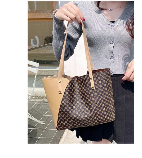 Fashion Tote Damväskor Damernas Shoppingväskor Trendiga Hundratals Mammaväskor (Aprikos med Kaffe)