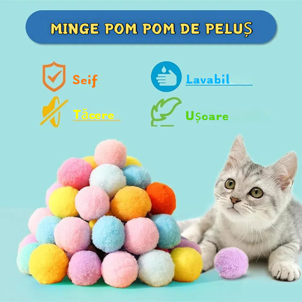Bollkastare för katter EINNENFFER, 100 färgade bollar, 1 bollkastare, 4 färgade fjädrar, 5 plyschbågar, Säker och giftfri,