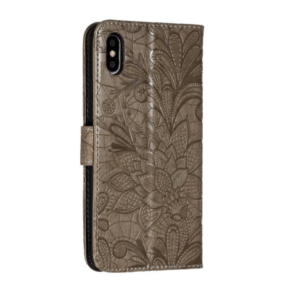 Tilpasset etui til Samsung A02S (europæisk version) med præget blondemønster og kortplads gray