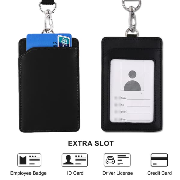 Læder ID-badgeholder med lanyard, vertikal ID-kortholder