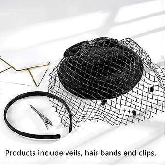 Pärlfascinator hårklämma slöja mesh pannband svart hatt bröllopsfest top tehatt()
