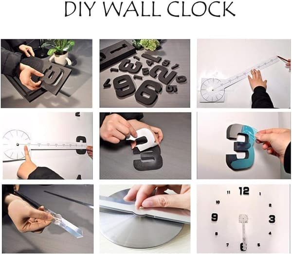 DIY 3D-seinäkello Moderni hiljainen suuri seinäkello XXL peilitarra