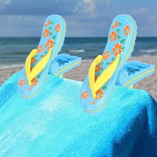 2 stk. klesklyper i plast, strandhåndkleklyper, strandklyper tøfler til