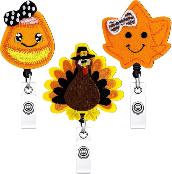 3 stycken Thanksgiving-märkeshållare med utdragbart ID-kortklämma