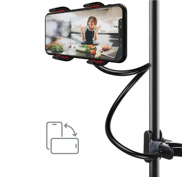 2-Pack Mobiiliteline - Taipuisa jalusta pidikkeellä, musta