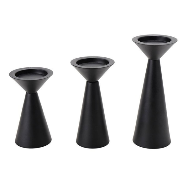Black Candle Holders Set of 3 - Metal Candle Holders for Pillar