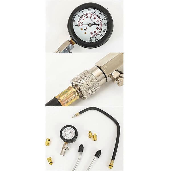 Bil Motorcykel 0-300psi Benzinmotor Kompressionstester Auto Benzin Cylinder Trykmåler Tester