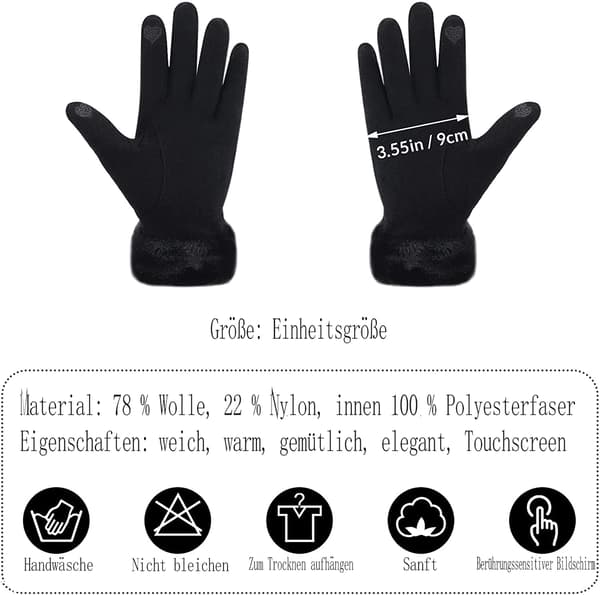 ZASFOU dame vinter touch screen handsker med termisk fleeceforing, varm og tyk uld