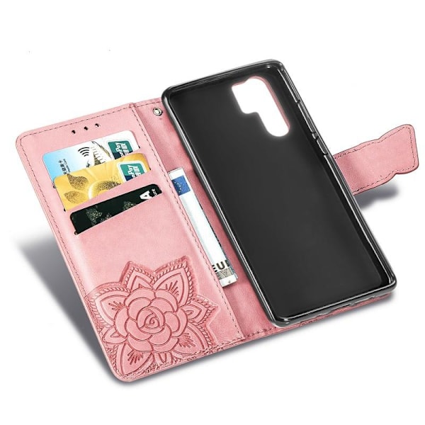 Huawei P30 Pro Plånboksfodral PU-Läder 4-FACK Motiv Fjäril Rosa guld