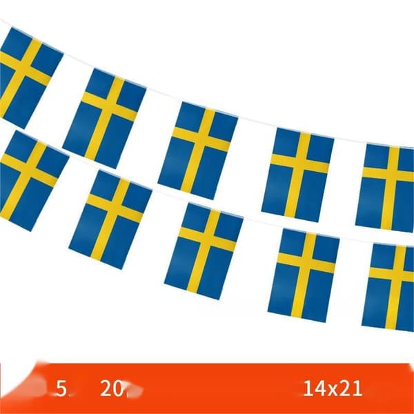 Svensk flaggvimpel, 10 meter, 40 flaggor, 14×21 cm, festdekorationer