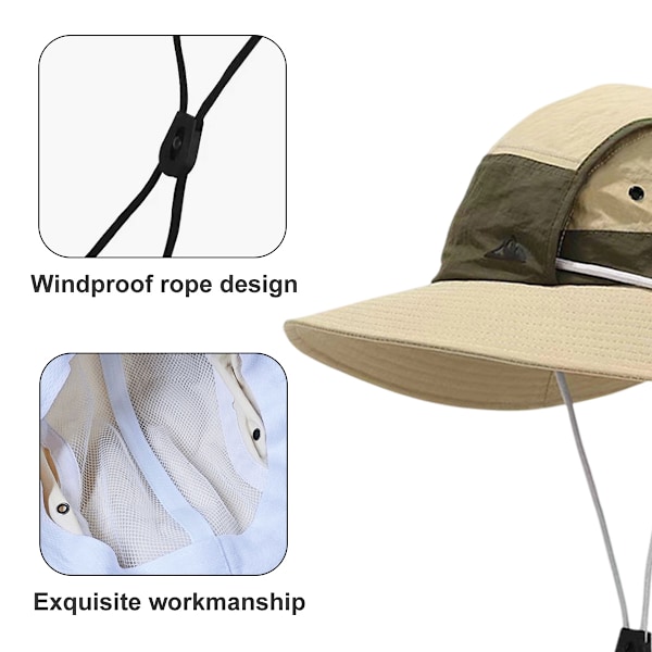 Unisex fiskehatt Safari Bredbrättad strandhatt Solhatt Sommar UV-skydd hatt Khaki