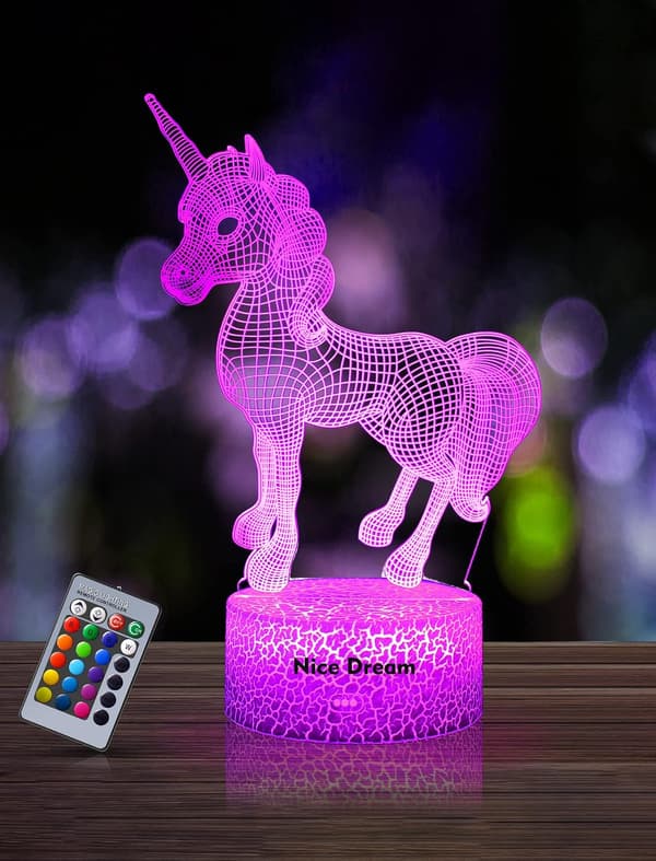 3D Enhjørning Natlampe til Børn, USB LED Illusion Natlampe til
