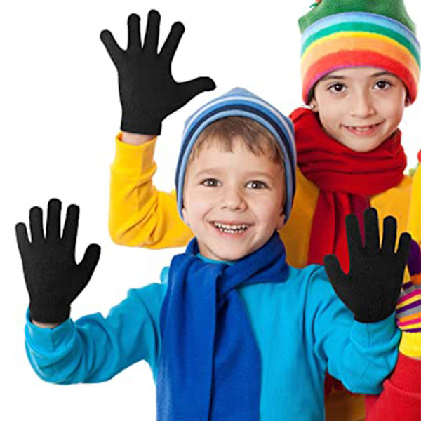 Børns vintervarme ensfarvede femfingerhandsker black