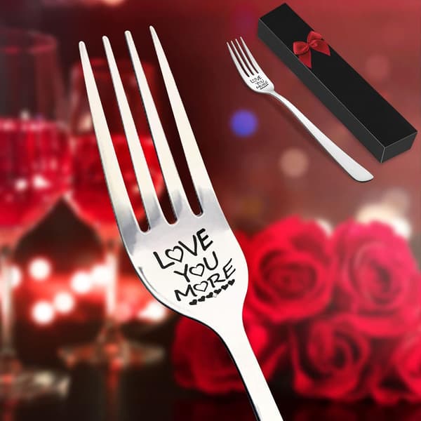 Elsker dig endnu mere, graveret gaffel i rustfrit stål med luksuriøs sort æske, perfekt gave til Valentinsdag