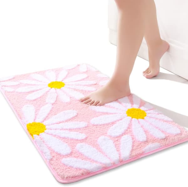 Söt Daisy Badmatta Halksäker Tvättad Vit och Gul Blomma