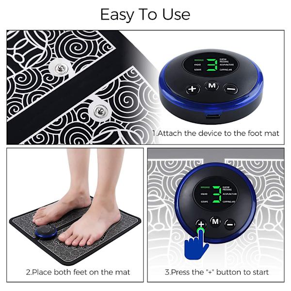 Fotmassagemaskin, hopfällbar 9 intensiteter 6 massagemoder