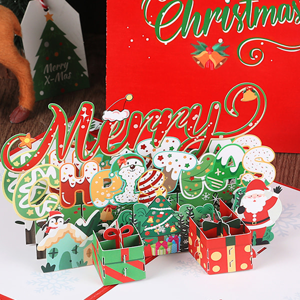 Merry Christmas Pop Up-kort, Handgjorda 3D Popup-gratulationskort, Gåva till jul eller helgdagar, Omslag - Inkluderar kuvert och notislapp Style 2