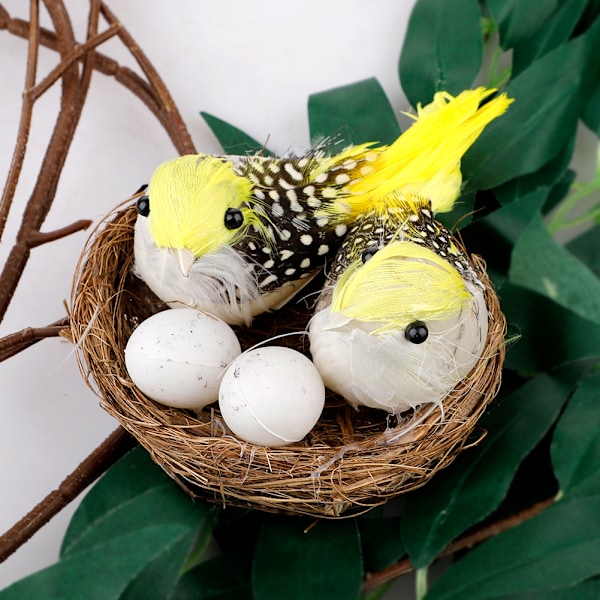 6 Set Påsk Konstgjorda Fågelbon Ägg Dekor Simulerade Skumfåglar Fjäderfåglar Hantverk DIY för Påsk Hem Ornament Trädgårdsarbete Naturdekoration