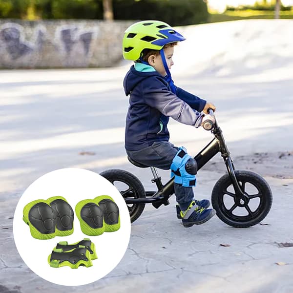 Barncykling Sport Skyddsutrustning Set Skidbalans Cykel Knäskydd Handledsskydd Förtjockad Sport Skyddsutrustning Green
