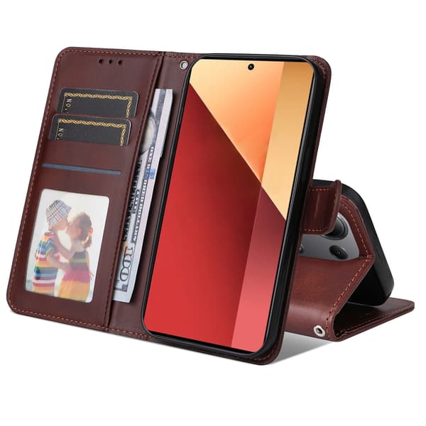 SKALO Redmi 14C 4G PU Läder Plånboksfodral Brun