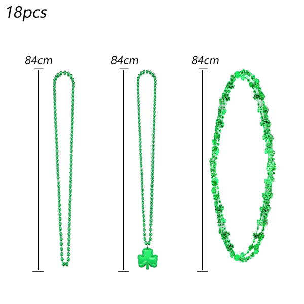 18ST St. Patrick's Day Shamrock Halsband Clover Green Bead
