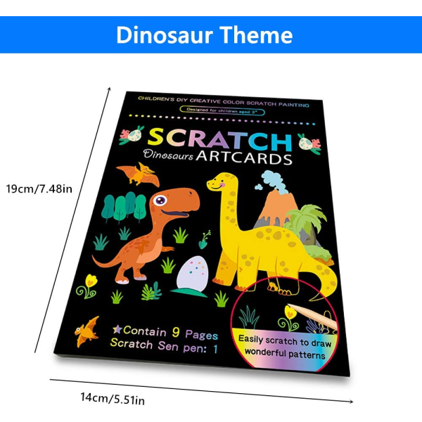 Dinosaur Scratch Artcards Set för barn - Dinosaur Scratch Paper