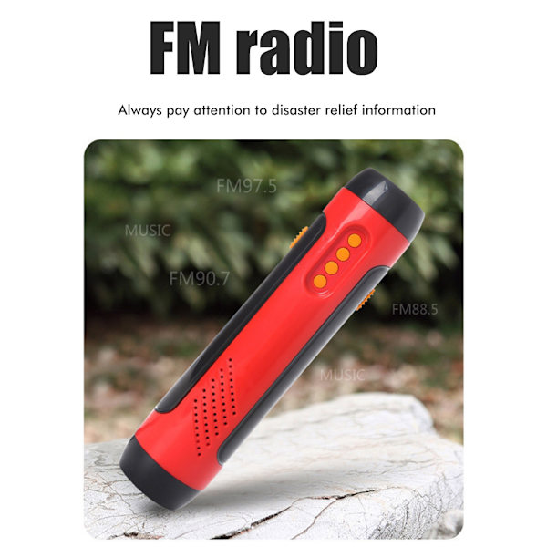 Bärbar handvev ficklampa med larm FM-radiofunktion