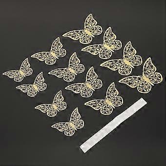 12 st 3D ihåliga fjärilsväggdekaler metalltextur vardagsrum sovrum heminredning