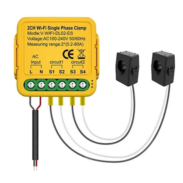 Tuya Wifi Smart Strømmåler med Strømtransformatorsensor Klemme 80A Energimåler, 2CH
