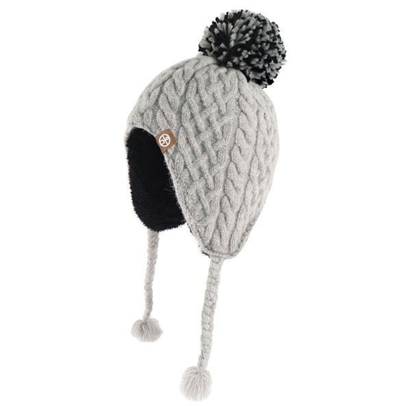 Vintermössa Flickor Stickade Mössor Vinter Fleece Foder Skidåkning Vintermössor med Varma Öronlappar Gray