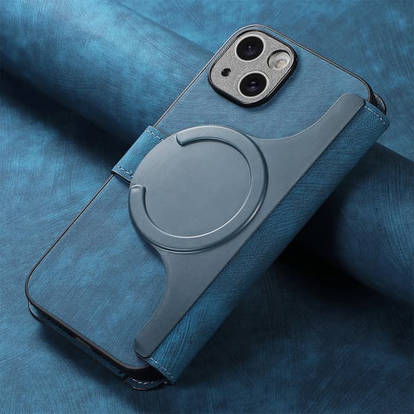 Magnetisk avtakbart flip-telefondeksel med RFID-beskyttelse, multifunksjonell kortholder og stativ; kompatibel med iPhone 16 Pro Max blue