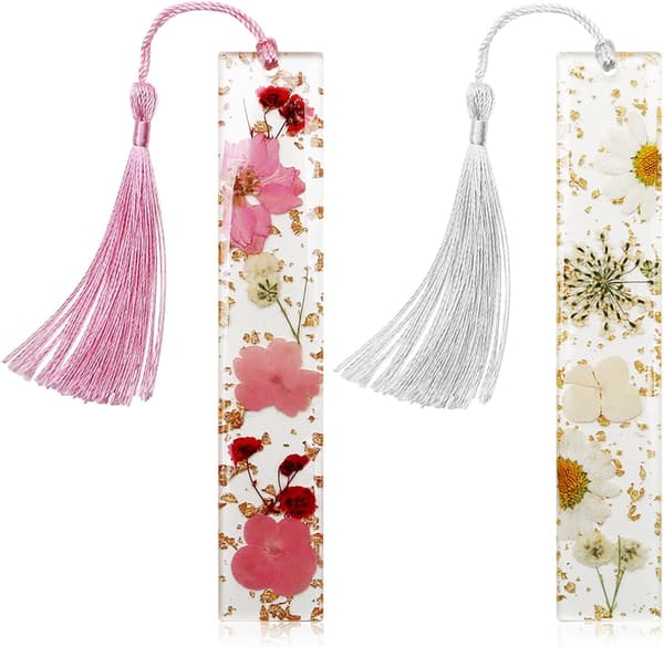Bogmærker til bøger til kvinder, Kaluofan 2 STK tørrede blomsterbogmærker med kvaster, bogmærker til kvinder, holdbare håndlavede