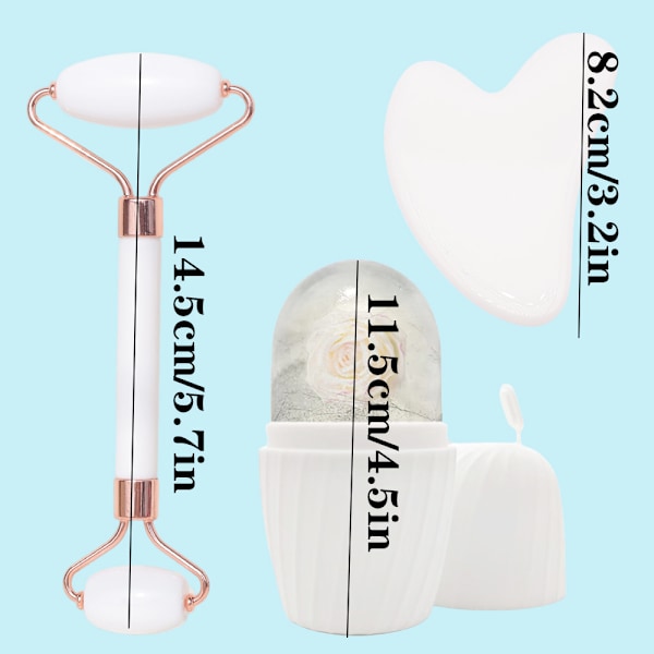 3-delat vitt rutigt ismönstrat Gua Sha-set
