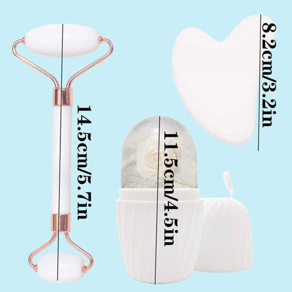 3-osainen valkoinen ruudullinen jääkuvioitu Gua Sha -setti