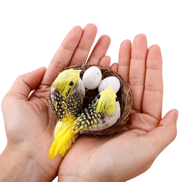 6 Set Påsk Konstgjorda Fågelbon Ägg Dekor Simulerade Skumfåglar Fjäderfåglar Hantverk DIY för Påsk Hem Ornament Trädgårdsarbete Naturdekoration